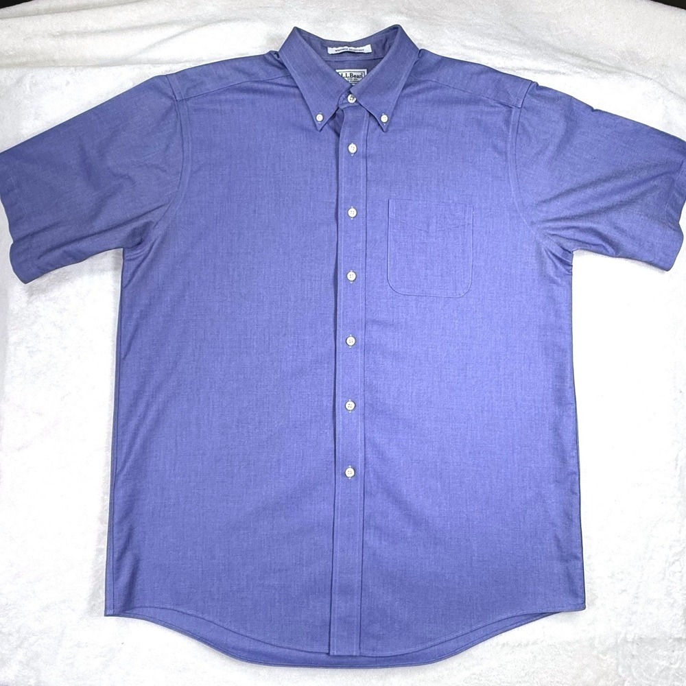 L.L.Bean Wrinkle Resistant Short Sleeve Shirt Men's 16.5 Reg Royal Blue Cotton